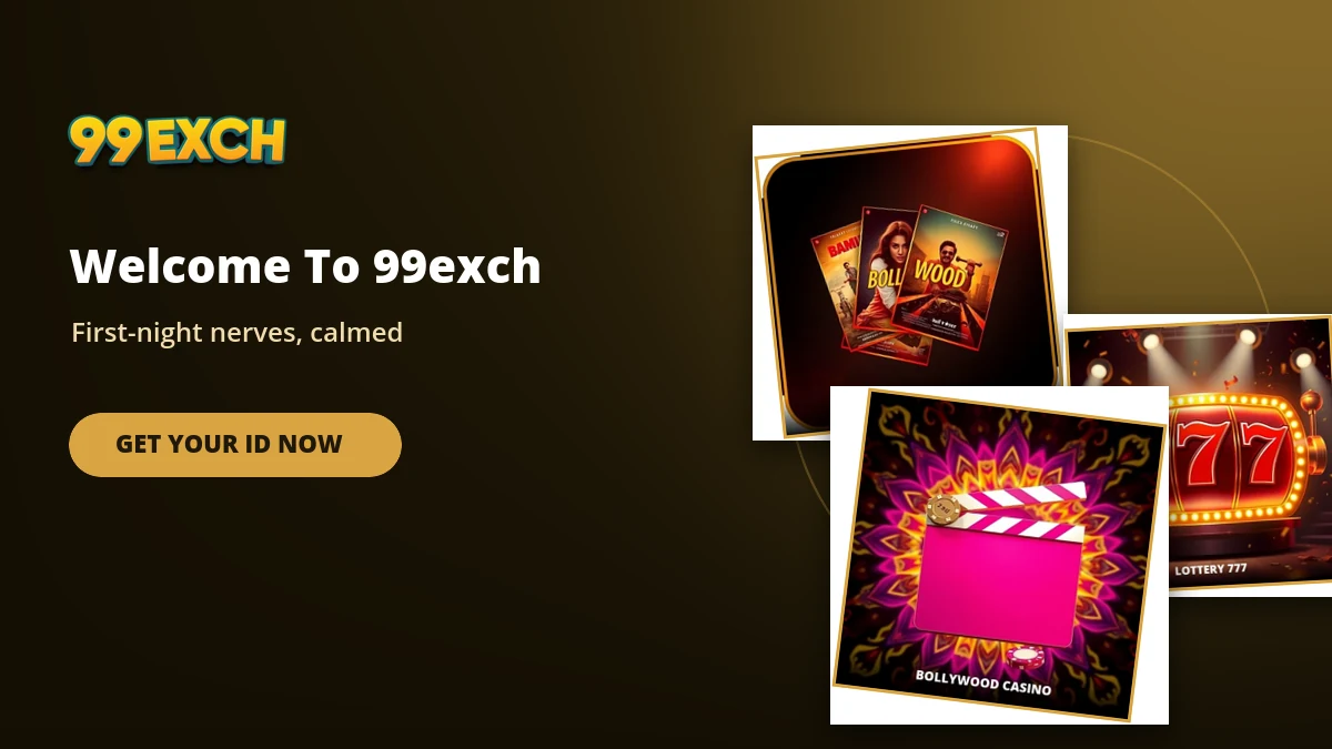 welcome to 99exch first night banner with amar akbar anthony and bollywood tiles