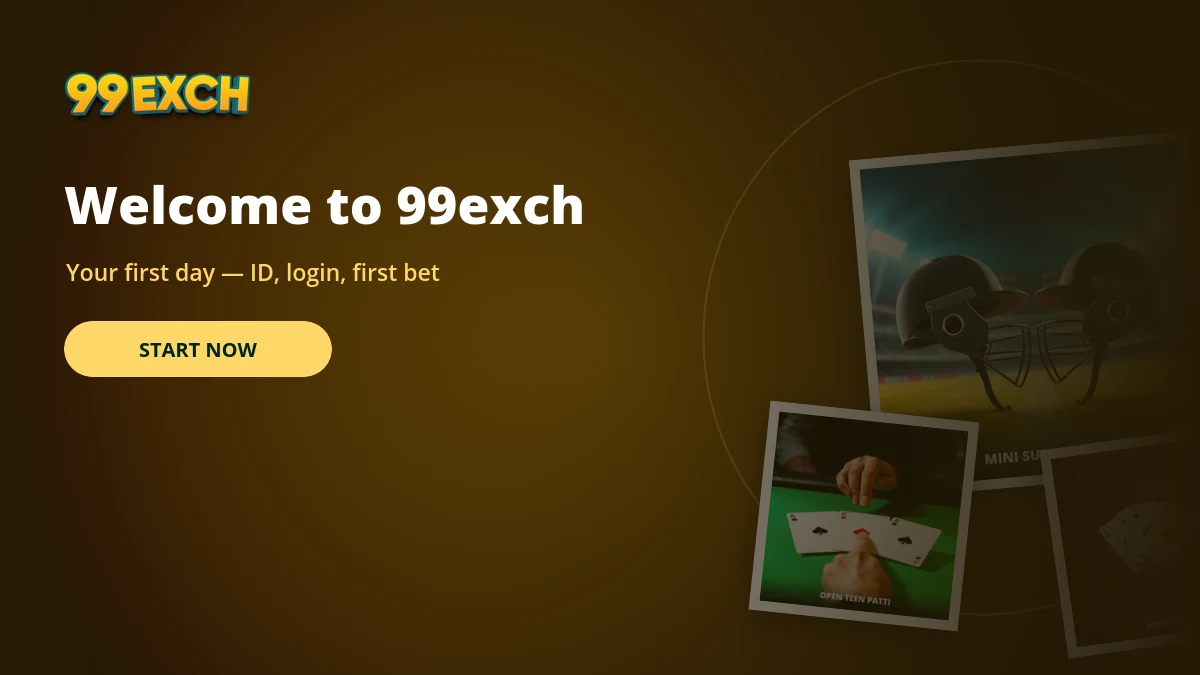 welcome to 99exch first day banner with bollywood and cricket game tiles
